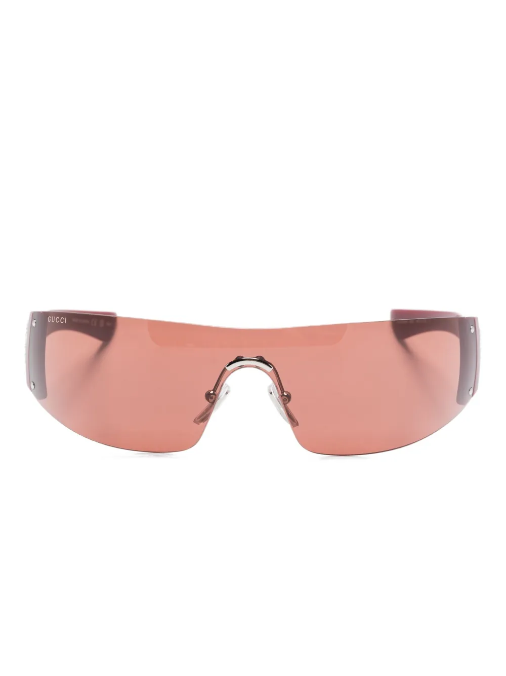 Gucci Eyewear ビジュートリム シールドサングラス - レッド Gucci Eyewear ビジュートリム シールドサングラス - レッド