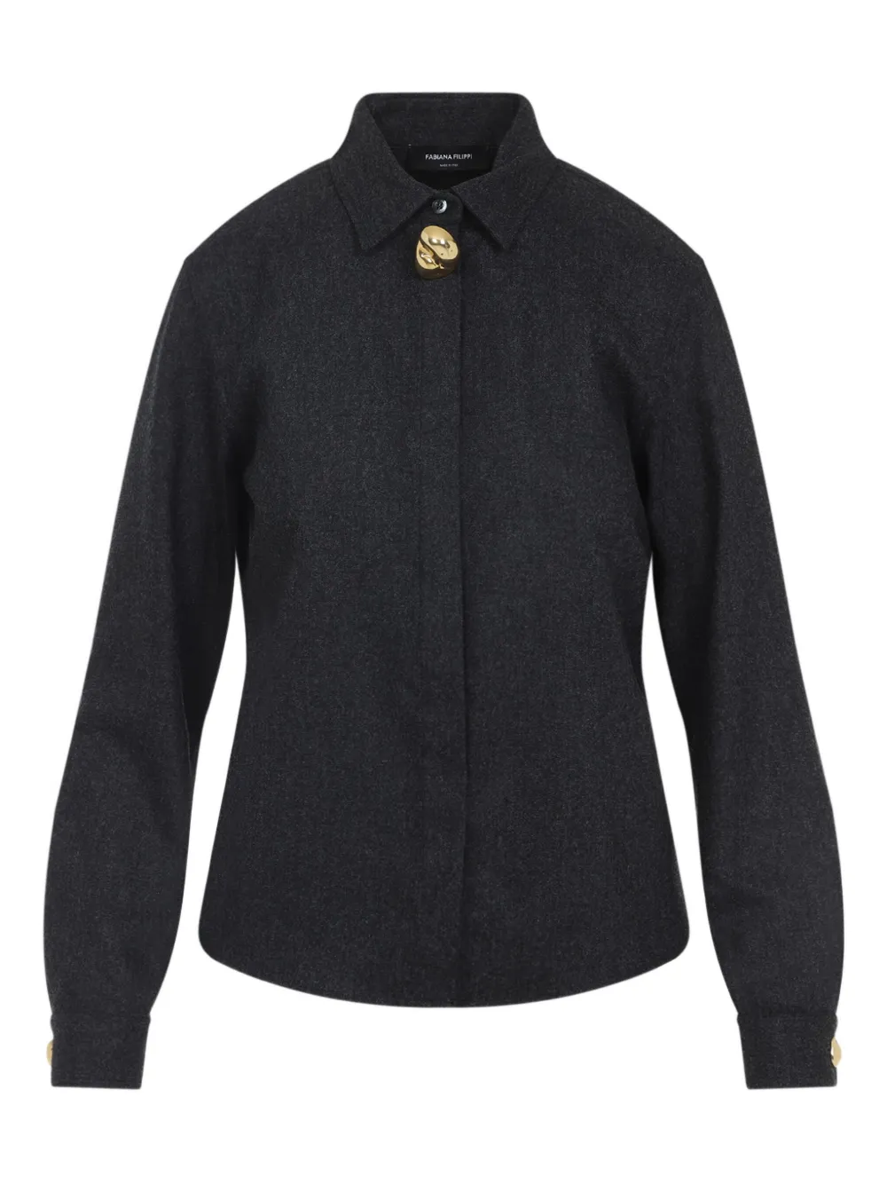 gold-button wool shirt
