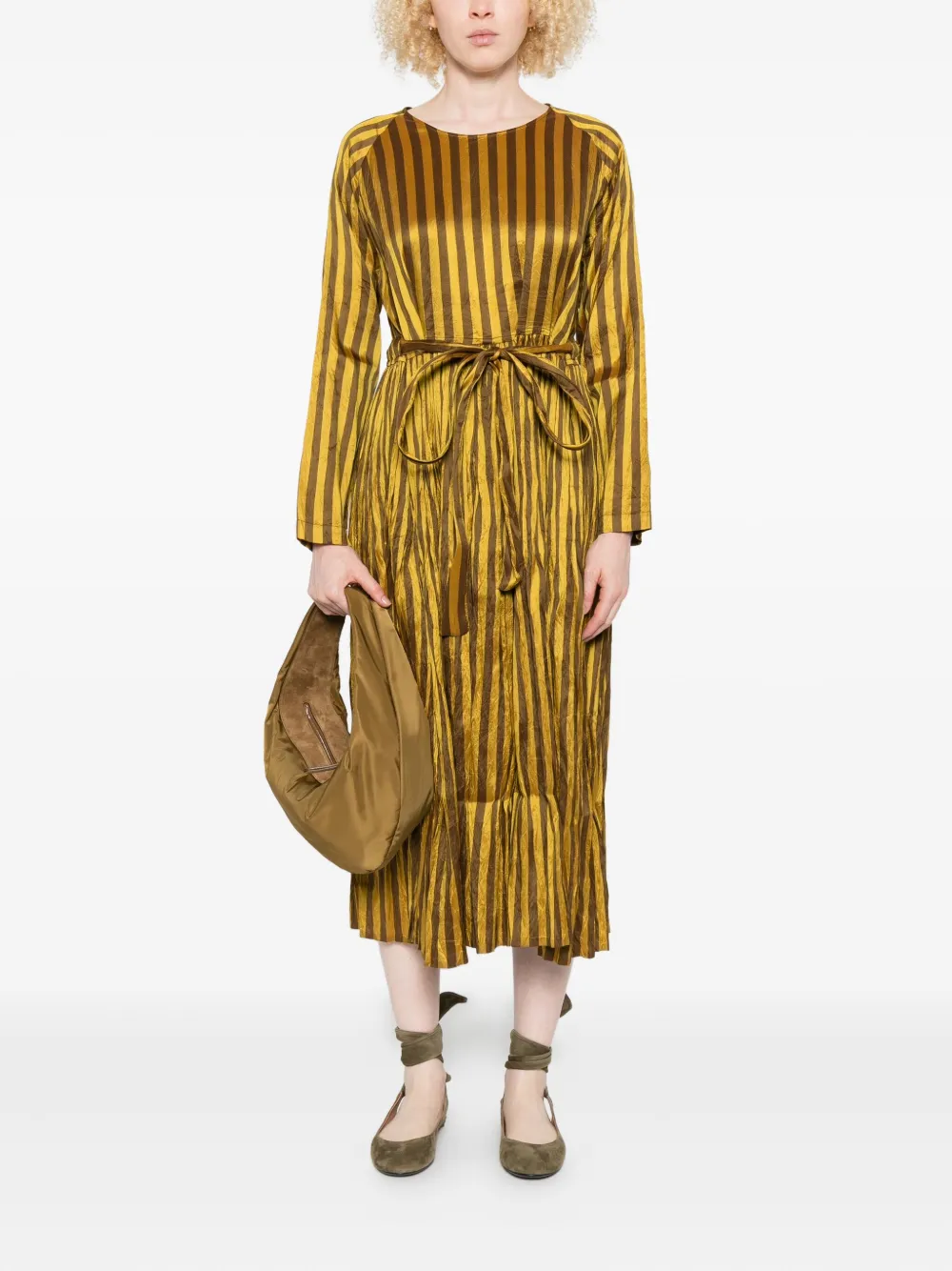 Christian Peau striped pleated dress - Geel