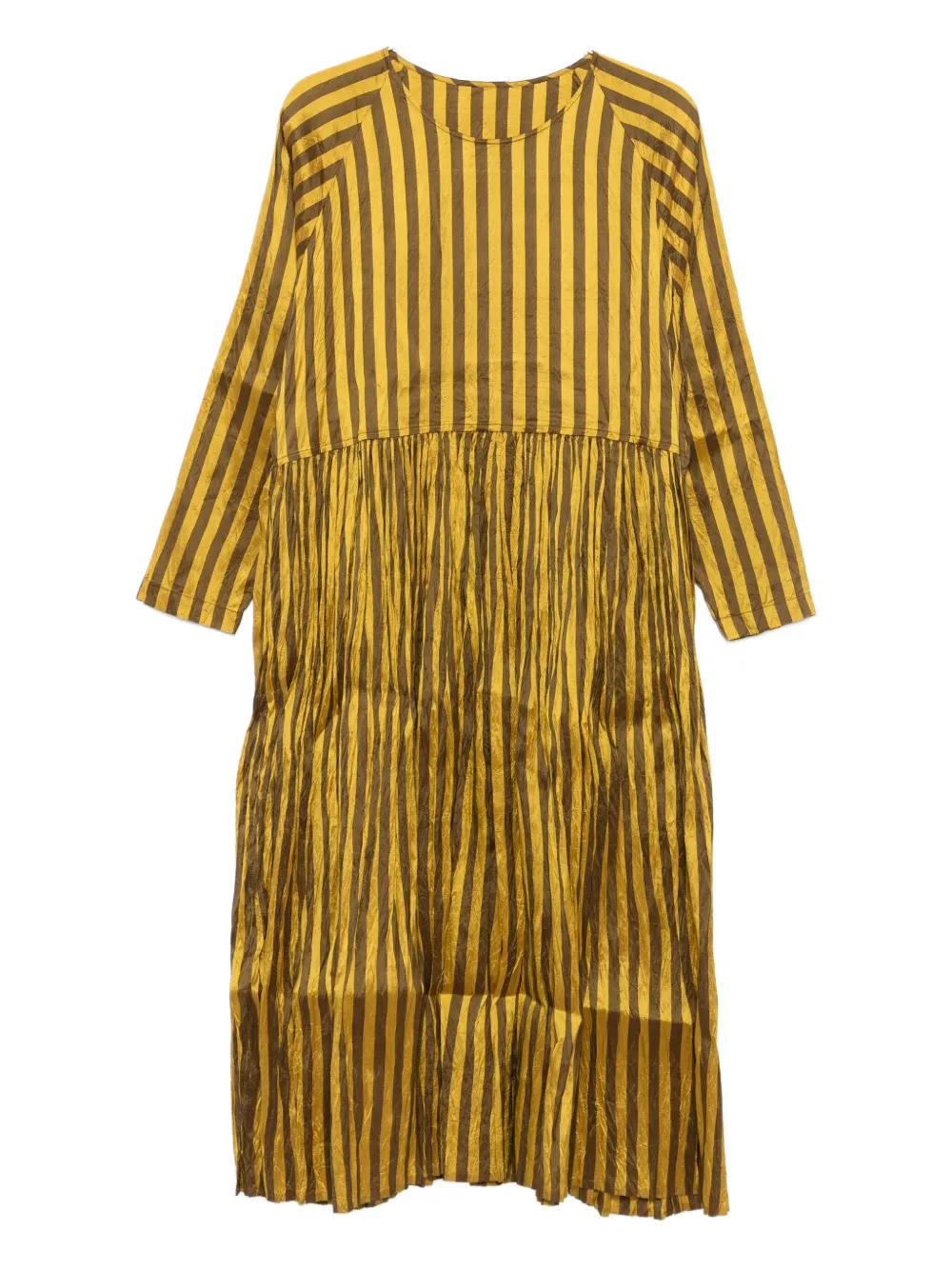 Christian Peau Striped Pleated Dress In Yellow