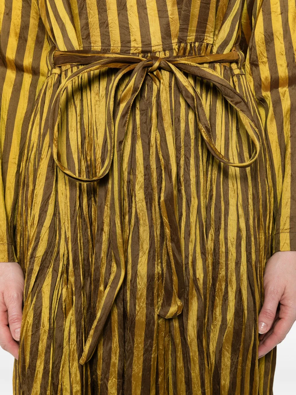 Christian Peau Striped Pleated Dress In Yellow