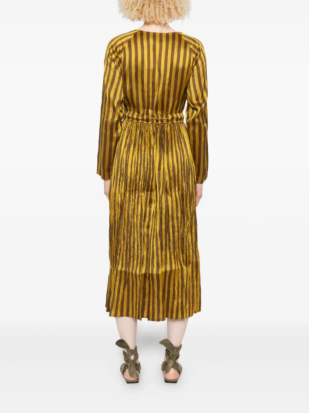 Christian Peau Striped Pleated Dress In Yellow