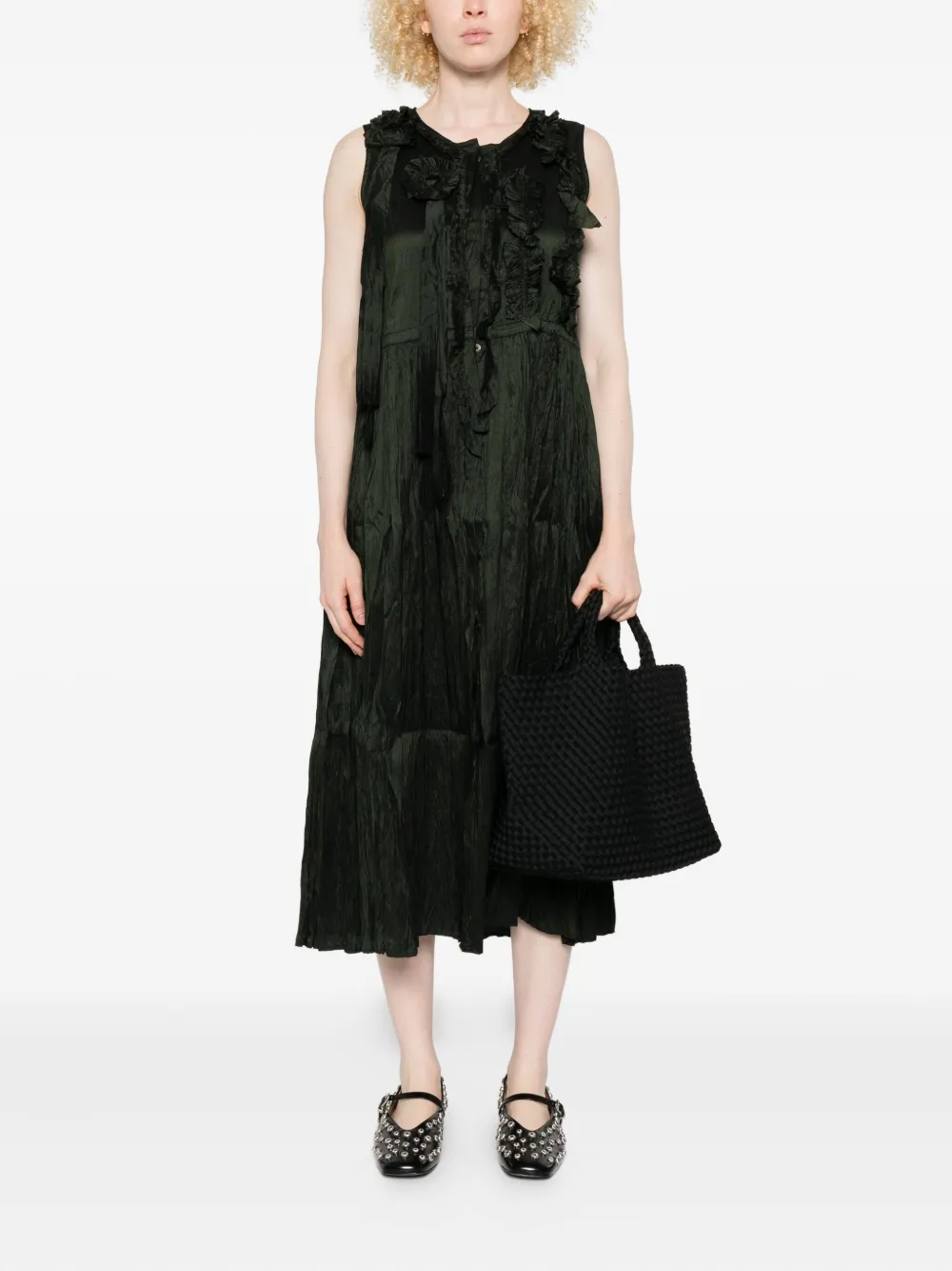 Christian Peau flowers-embellishment midi dress - Groen