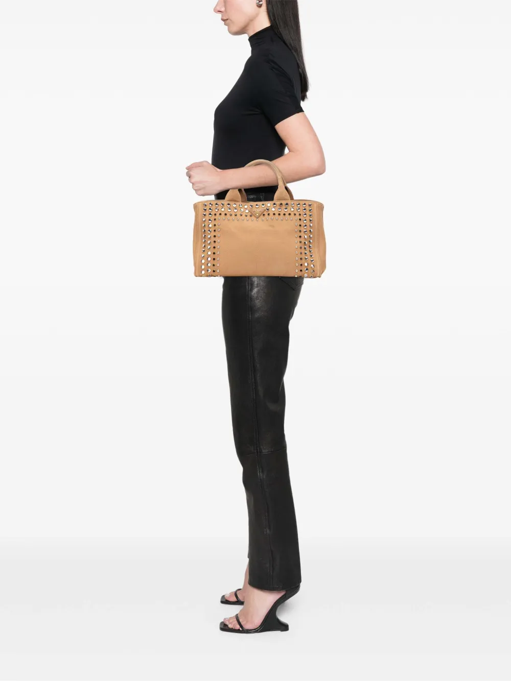 Pre-owned Prada 2013-2025 Canvas Canapa Bijoux Satchel In Brown