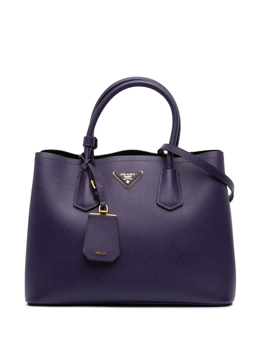 Prada Pre-Owned 2010-2025 ミディアム サフィアーノキュイル ダブル サッチェルバッグ - パープル Prada Pre-Owned 2010-2025 ミディアム サフィアーノキュイル ダブル サッチェルバッグ - パープル