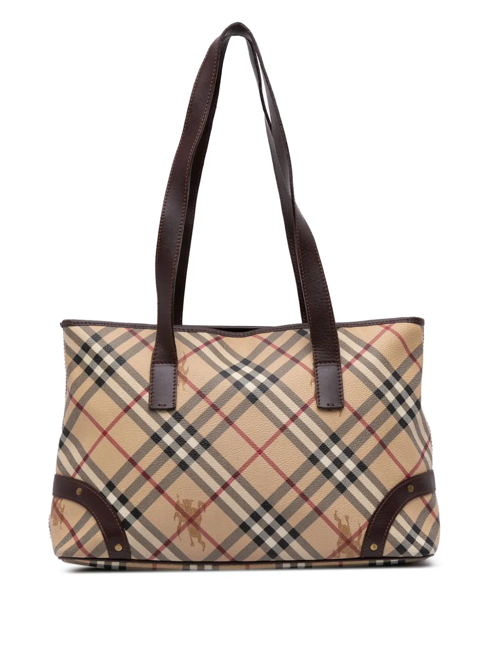 Pre-owned Burberry 2000-2017 Haymarket Check Coated Canvas Tote Bag In Brown