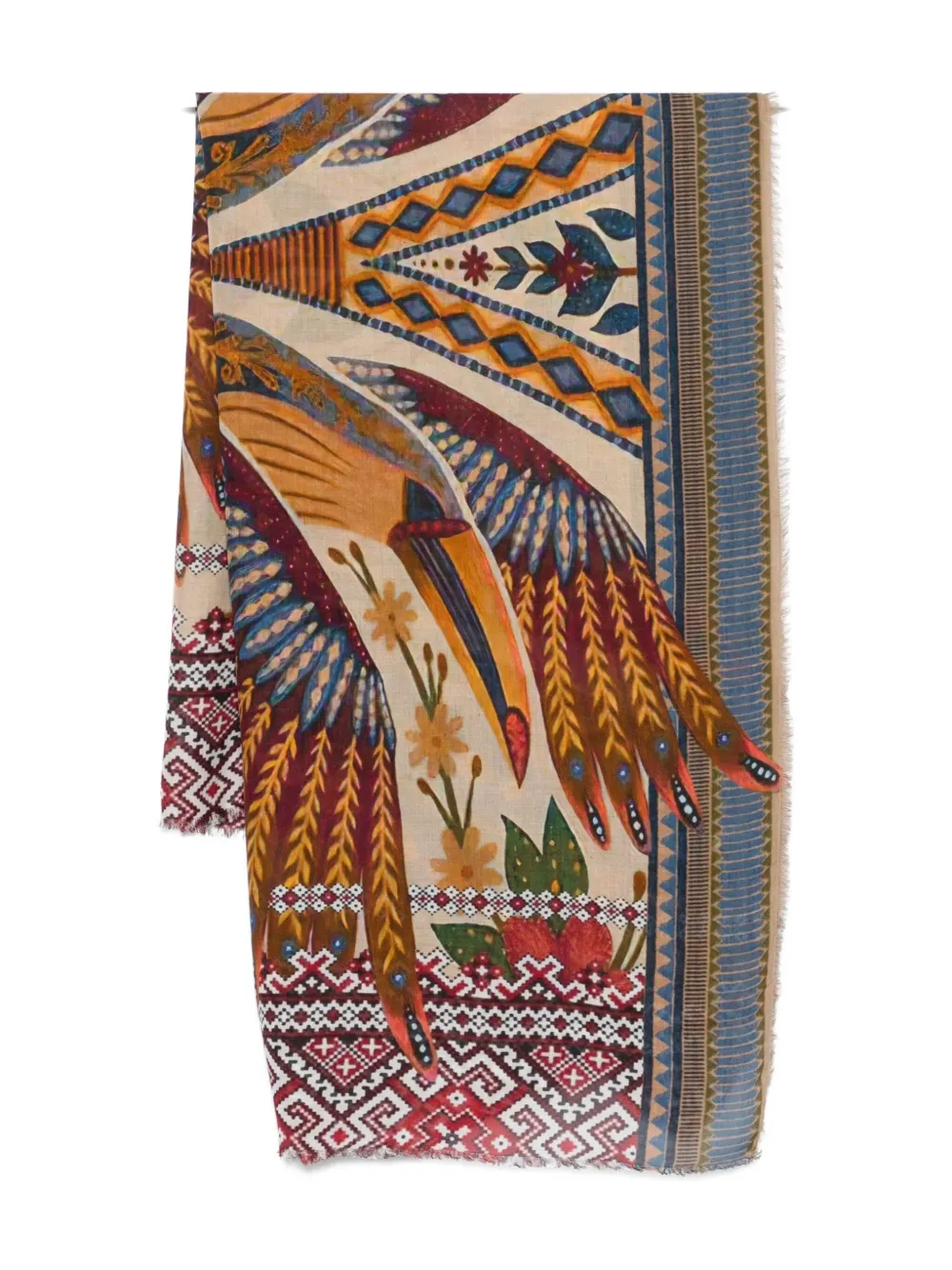 Faliero Sarti Bird-print Geometric-border Scarf In Multi