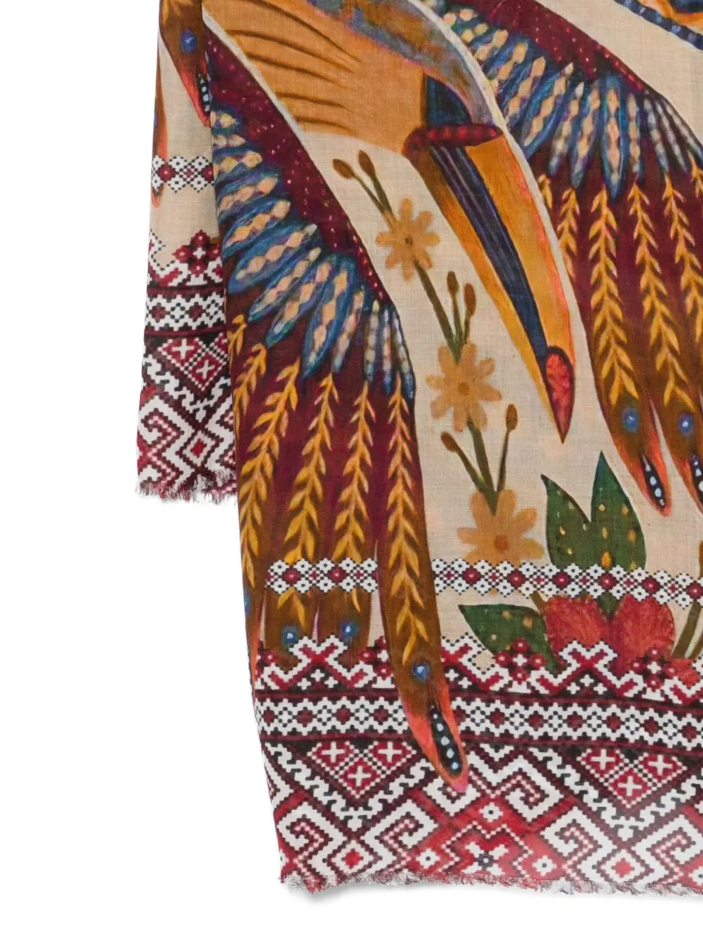 Faliero Sarti Bird-print Geometric-border Scarf In Multi