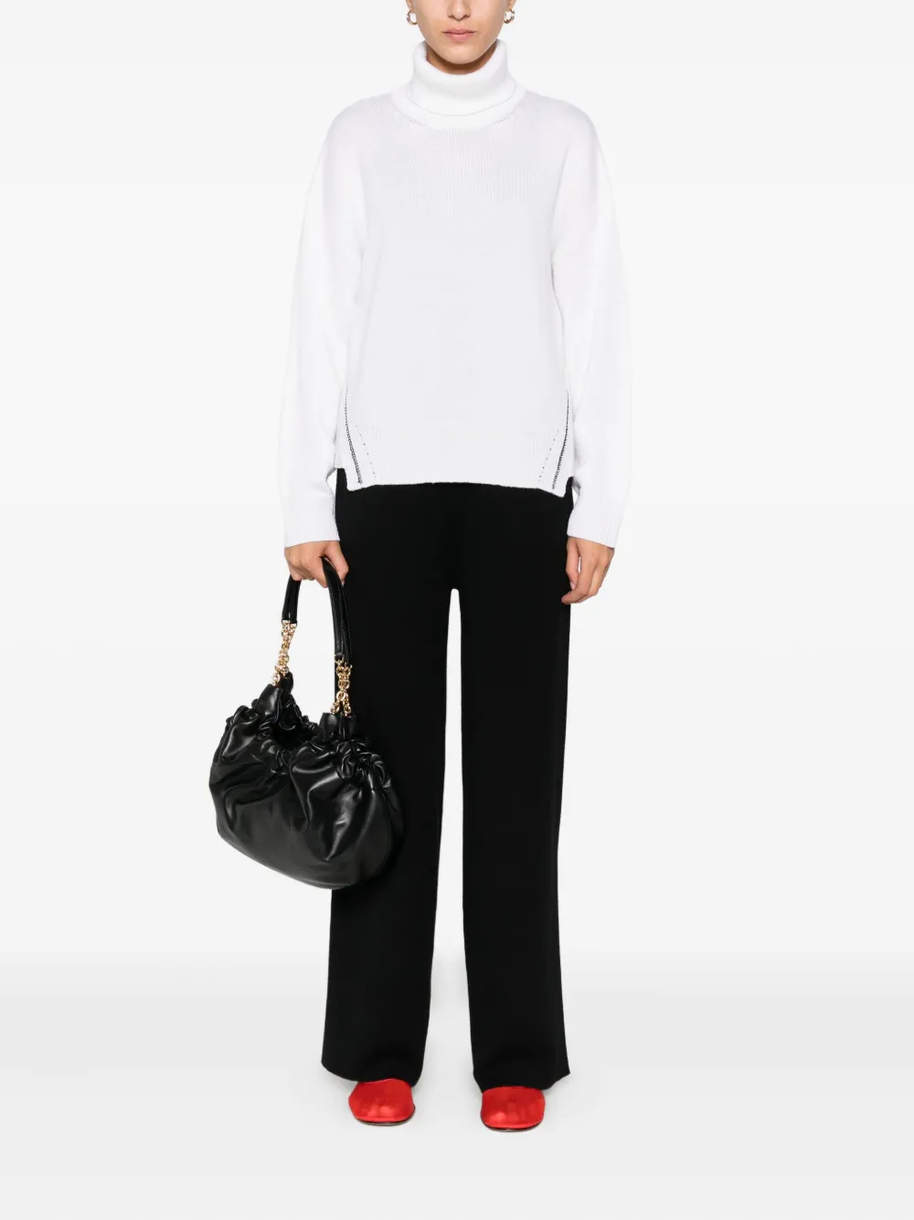 Alpha Studio Contrast-stitching Turtleneck Sweater In White