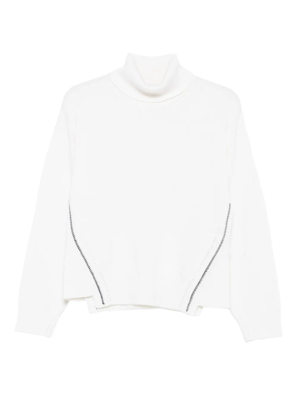 Alpha Studio Contrast-stitching Turtleneck Sweater In White