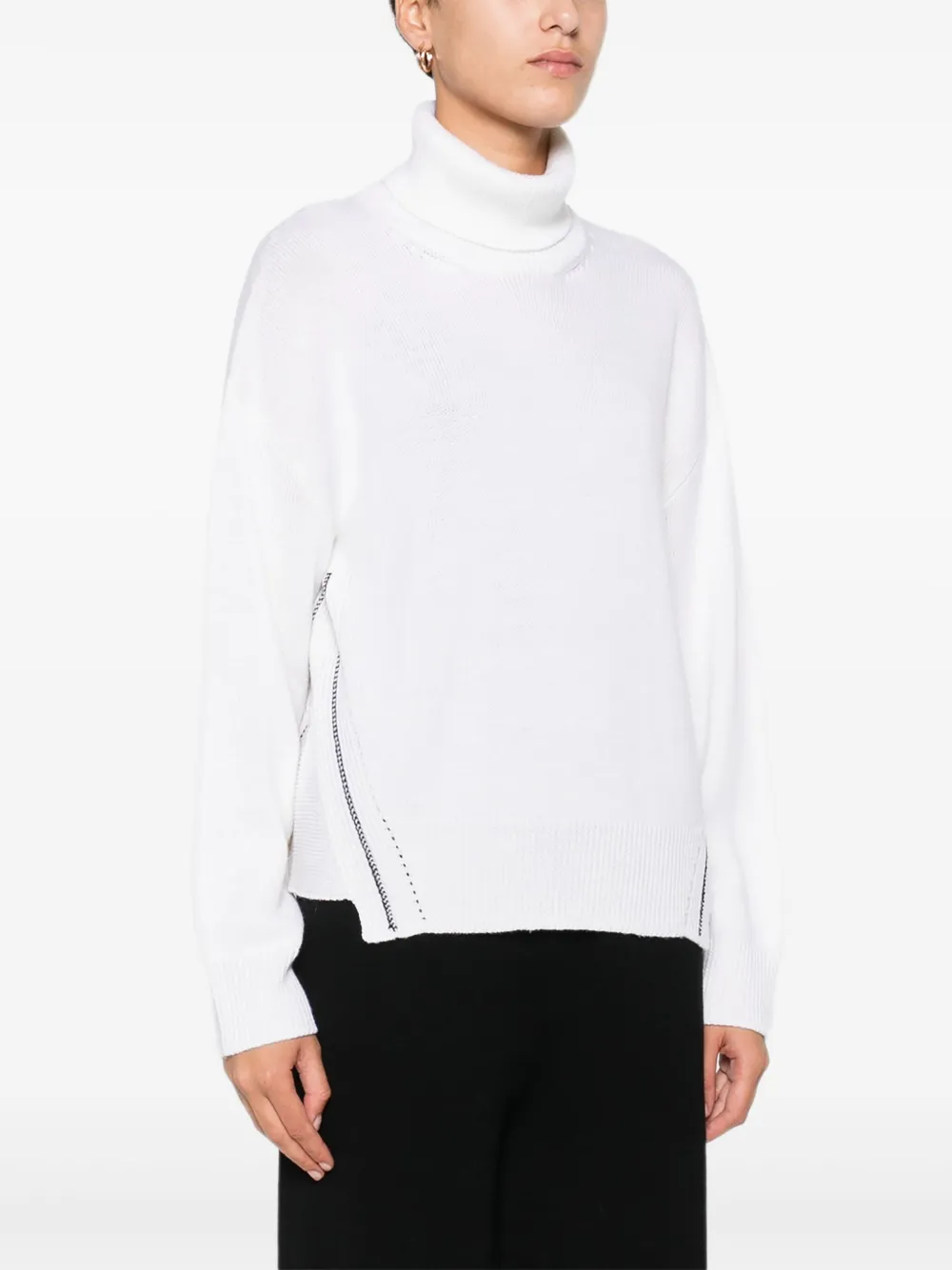 Alpha Studio Contrast-stitching Turtleneck Sweater In White