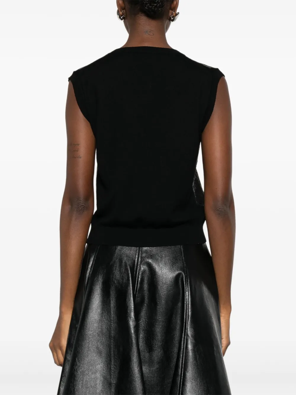 Alpha Studio Sequin-embellished V-neck Knitted Top In Black