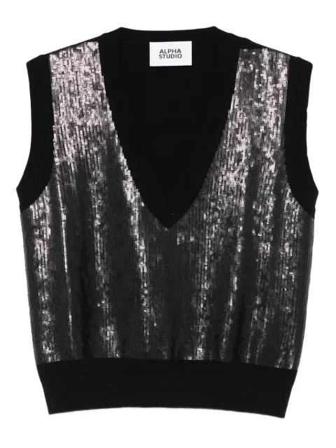 ALPHA STUDIO sequin-embellished v-neck knitted top