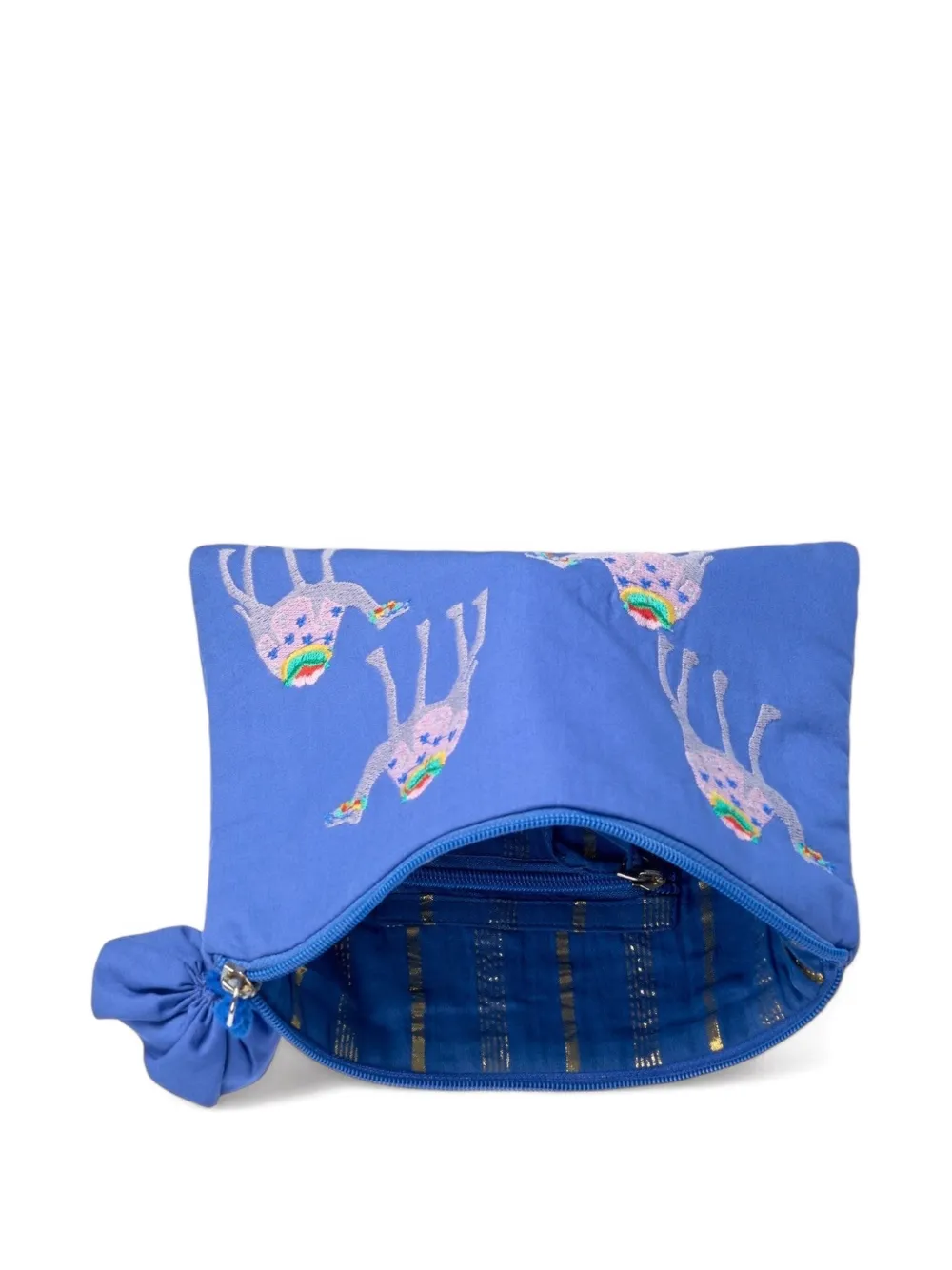 NIMO WITH LOVE Ortiga clutch met geborduurde kameel Blauw