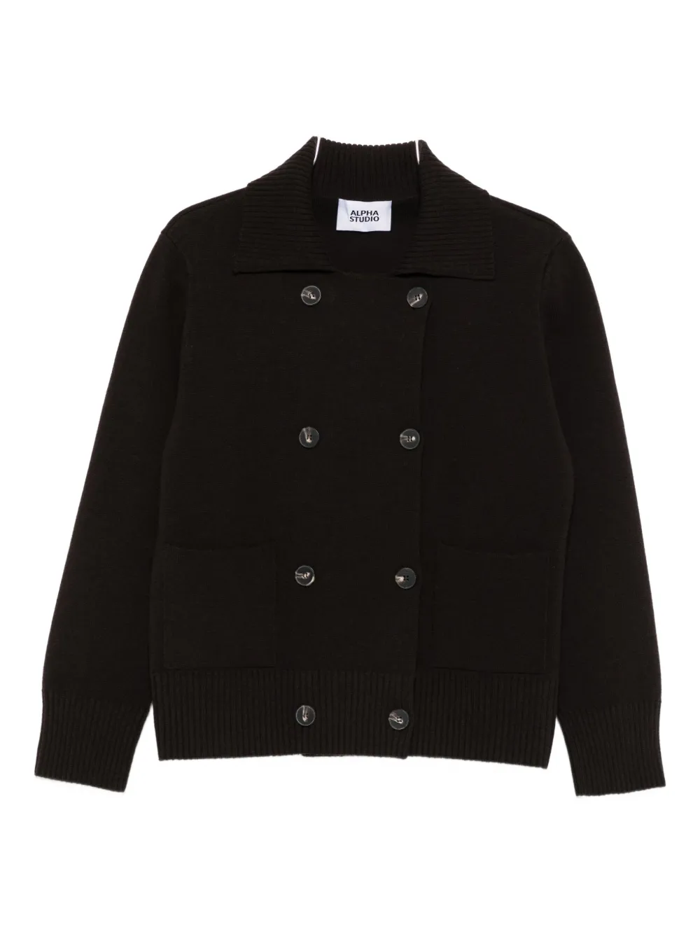 Alpha Studio Double-breasted Patch-pocket Cardigan In Black