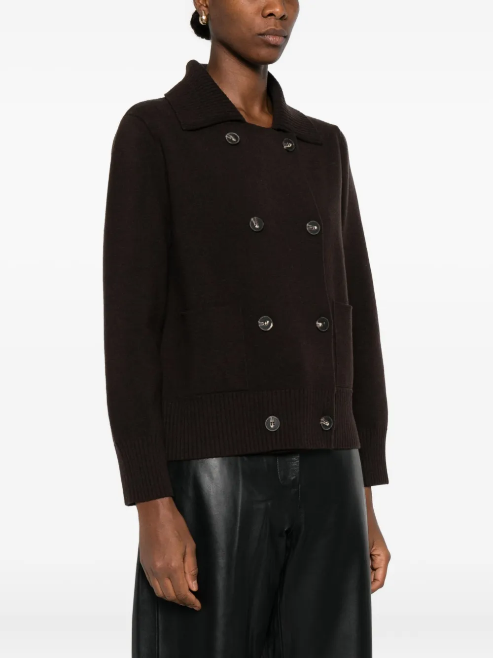 Alpha Studio Double-breasted Patch-pocket Cardigan In Black