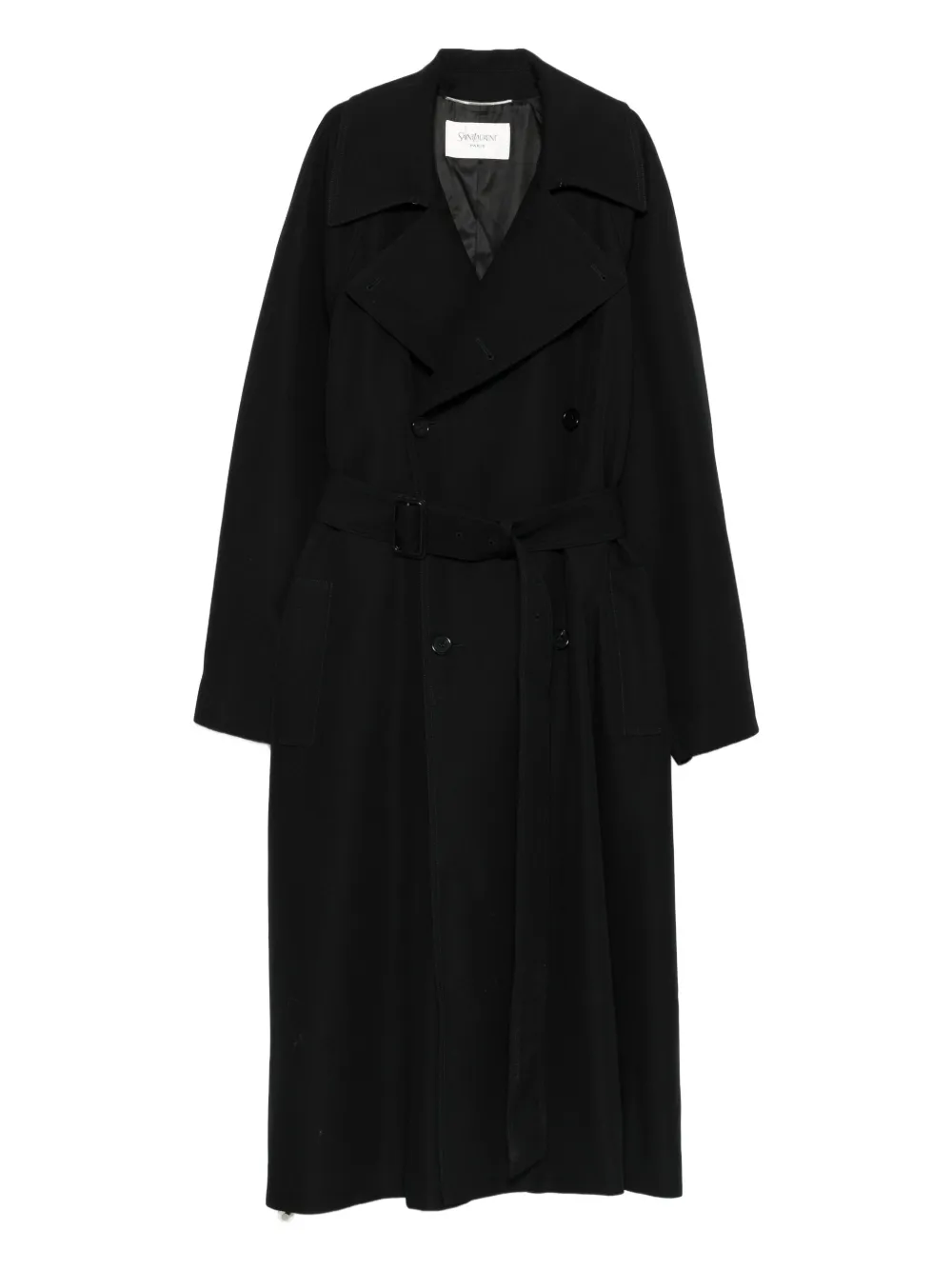 Saint Laurent belted double-breasted coat Zwart