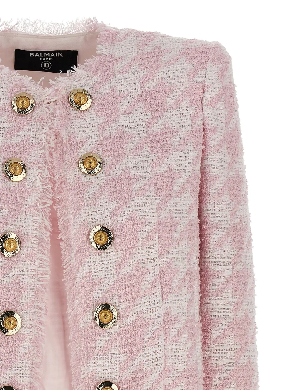 Balmain tweed frayed-edge blazer Roze