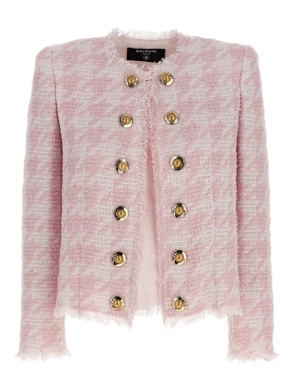 Balmain tweed frayed-edge blazer Roze
