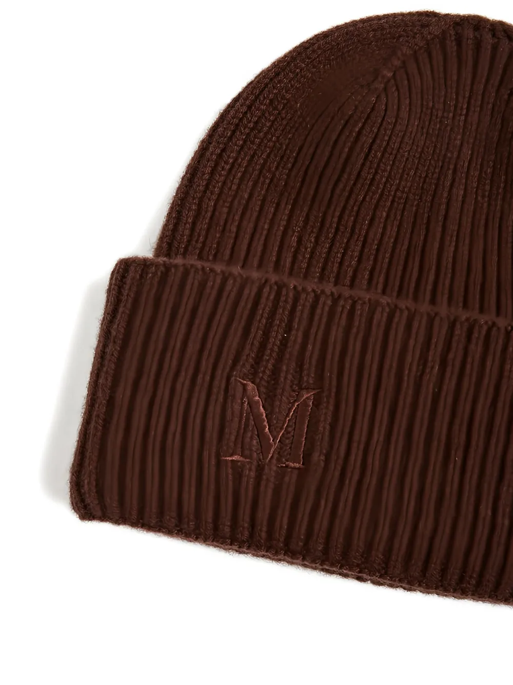 Max Mara Ribbed Embroidered Beanie In Brown