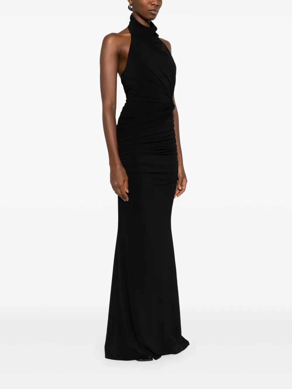 The Andamane Stella Halter-neck Draped Maxi Dress In Black