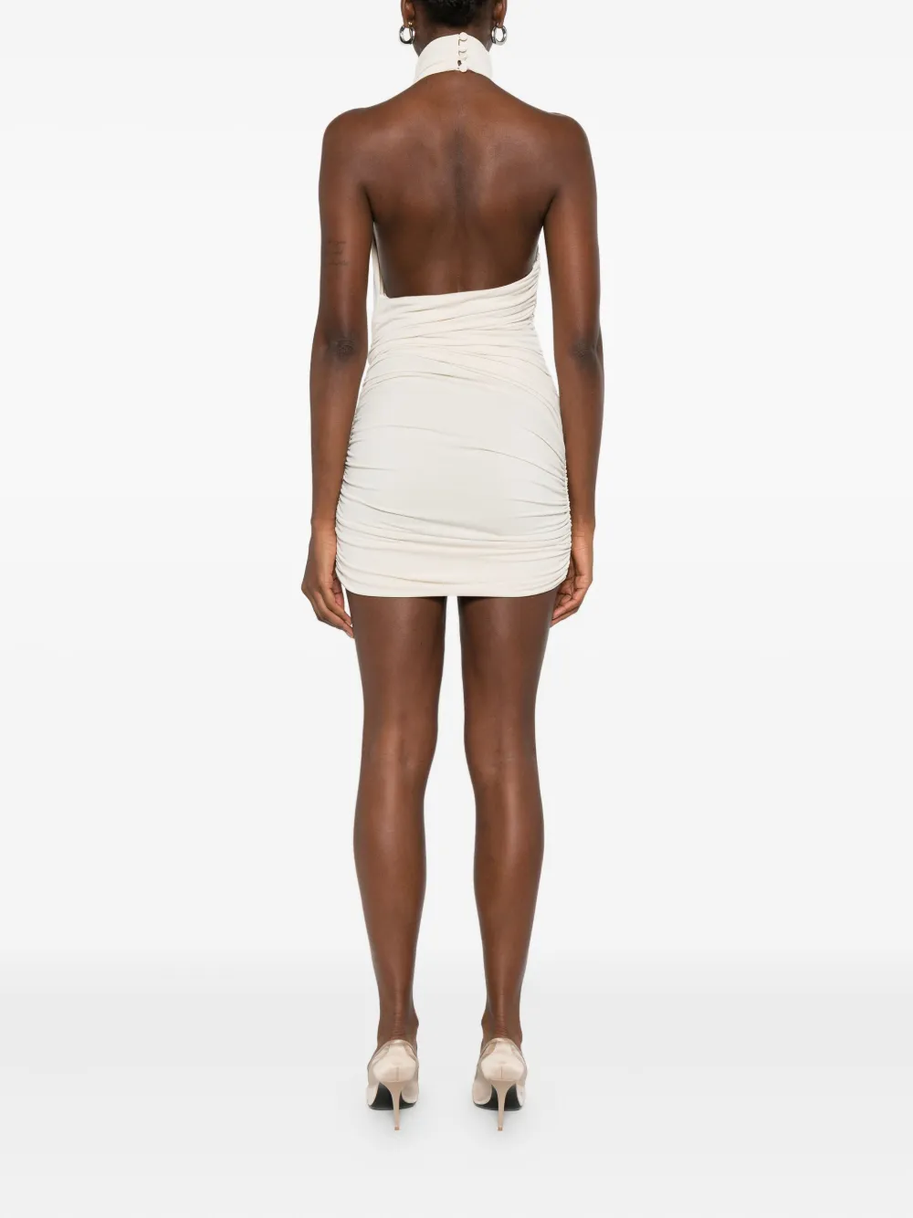 THE ANDAMANE Stella jurk met halternek en ruches Beige