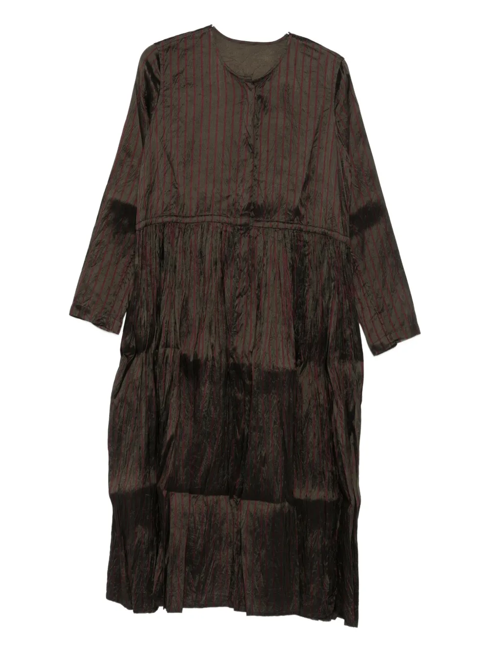 Christian Peau Striped Tiered Dress In Brown
