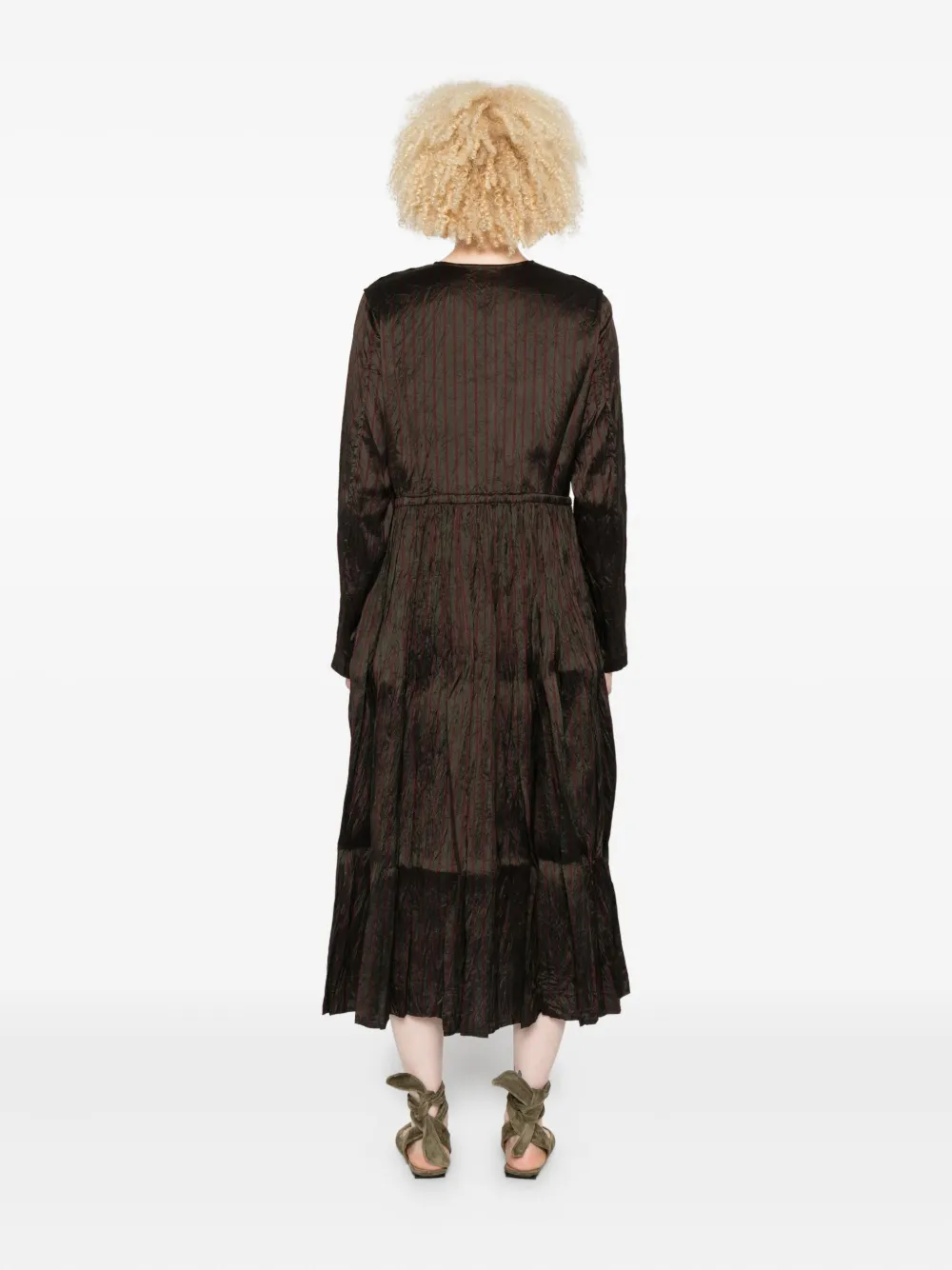 Christian Peau Striped Tiered Dress In Brown