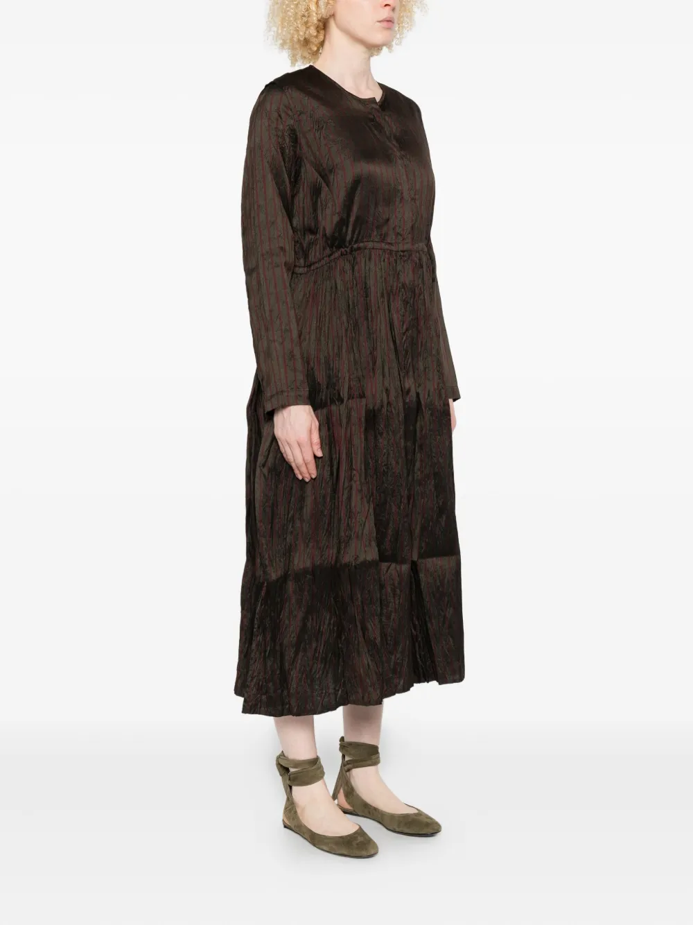 Christian Peau Striped Tiered Dress In Brown