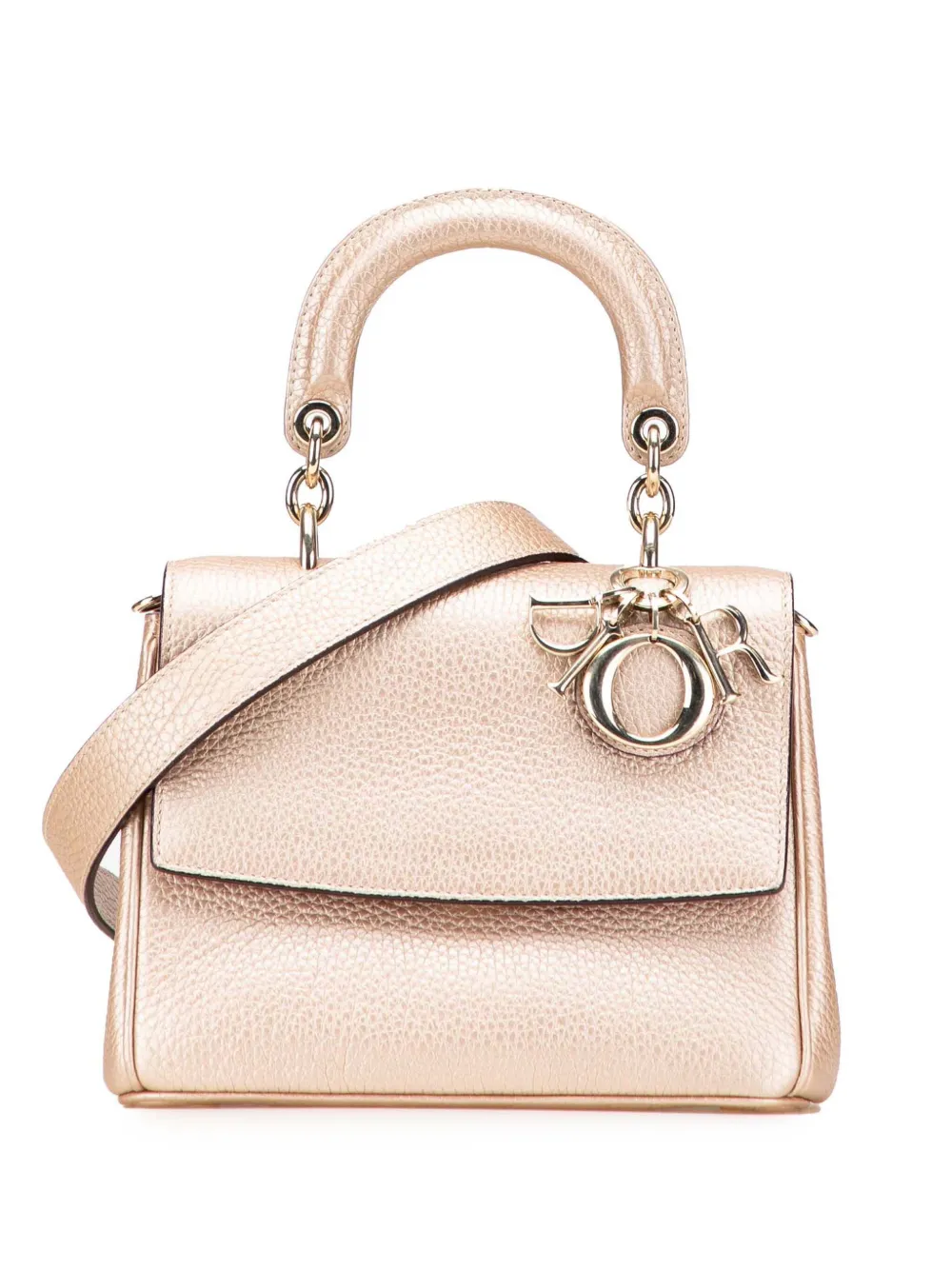 Pre-owned Dior 2014 Mini Metallic Grained Calfskin Be  Flap Satchel In Gold