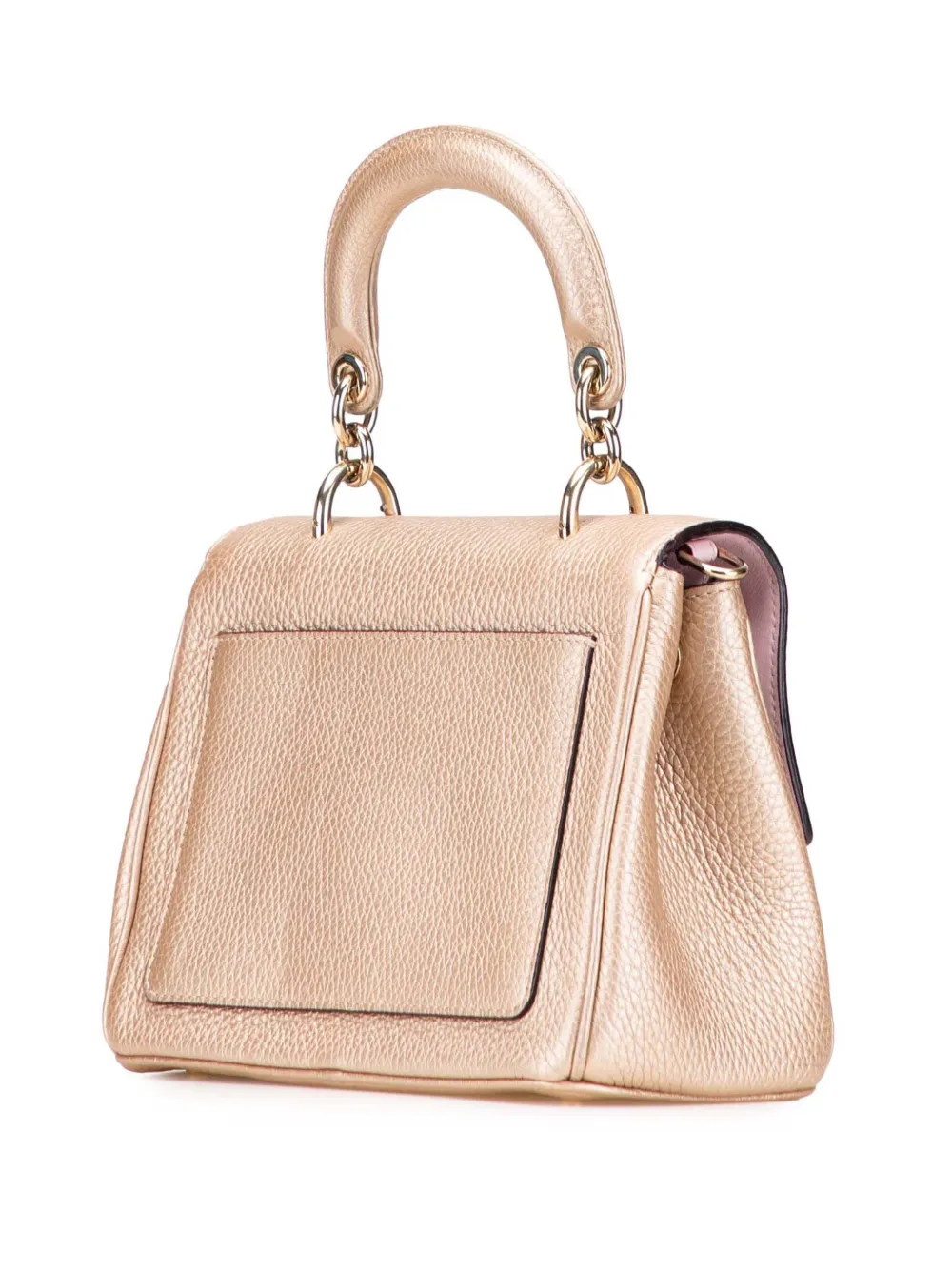 Pre-owned Dior 2014 Mini Metallic Grained Calfskin Be Flap Satchel In Gold