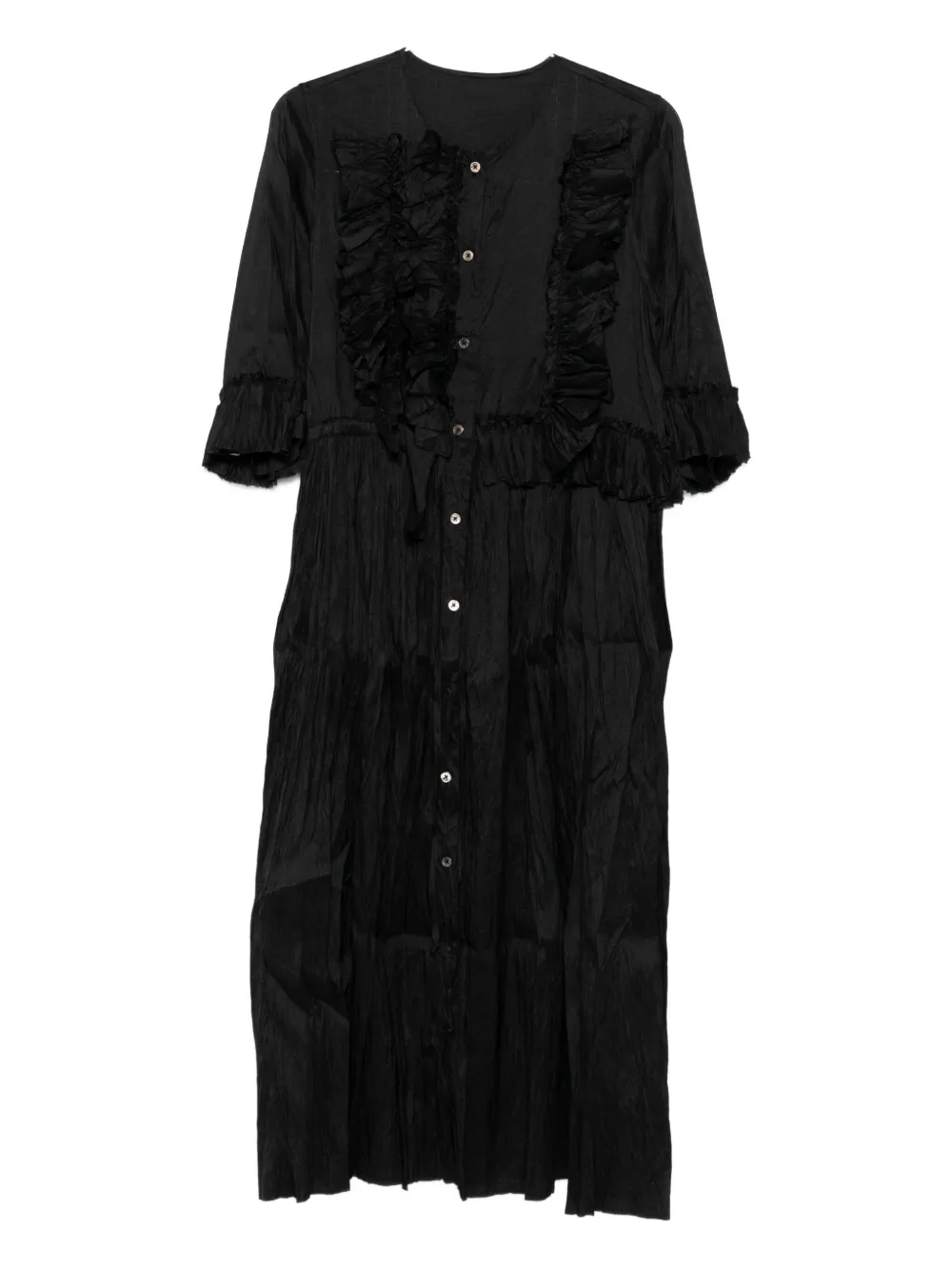 Christian Peau Ruffled Button-front Dress In Black