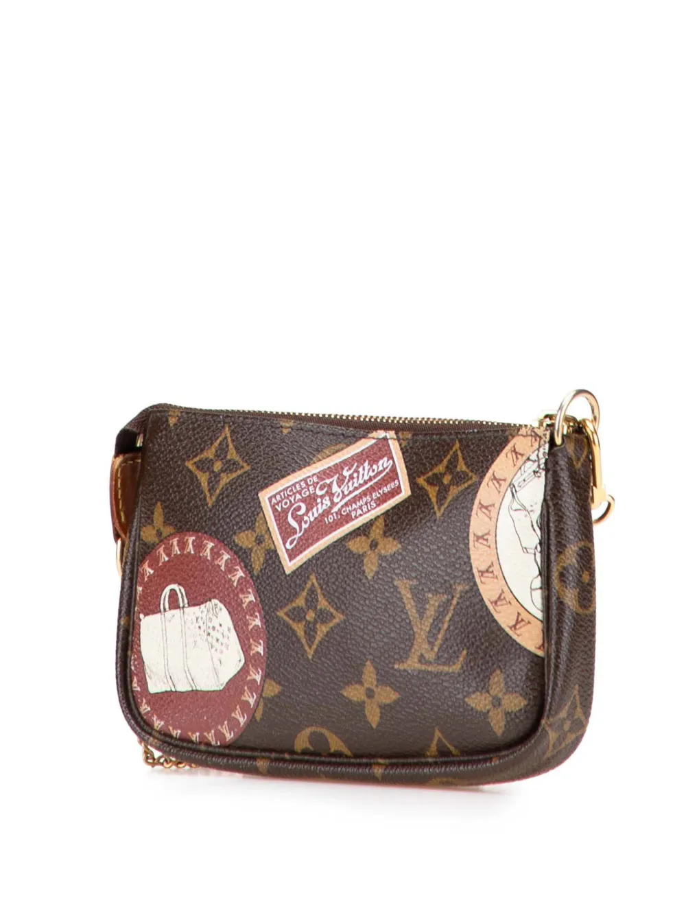 Pre-owned Louis Vuitton 2008 Monogram Patch Mini Pochette Accessoires Handbag In Brown