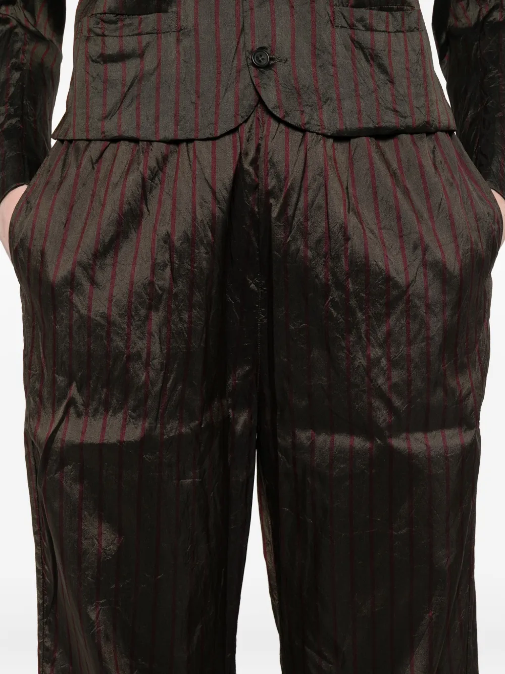 Christian Peau Striped Silk Trousers In Brown