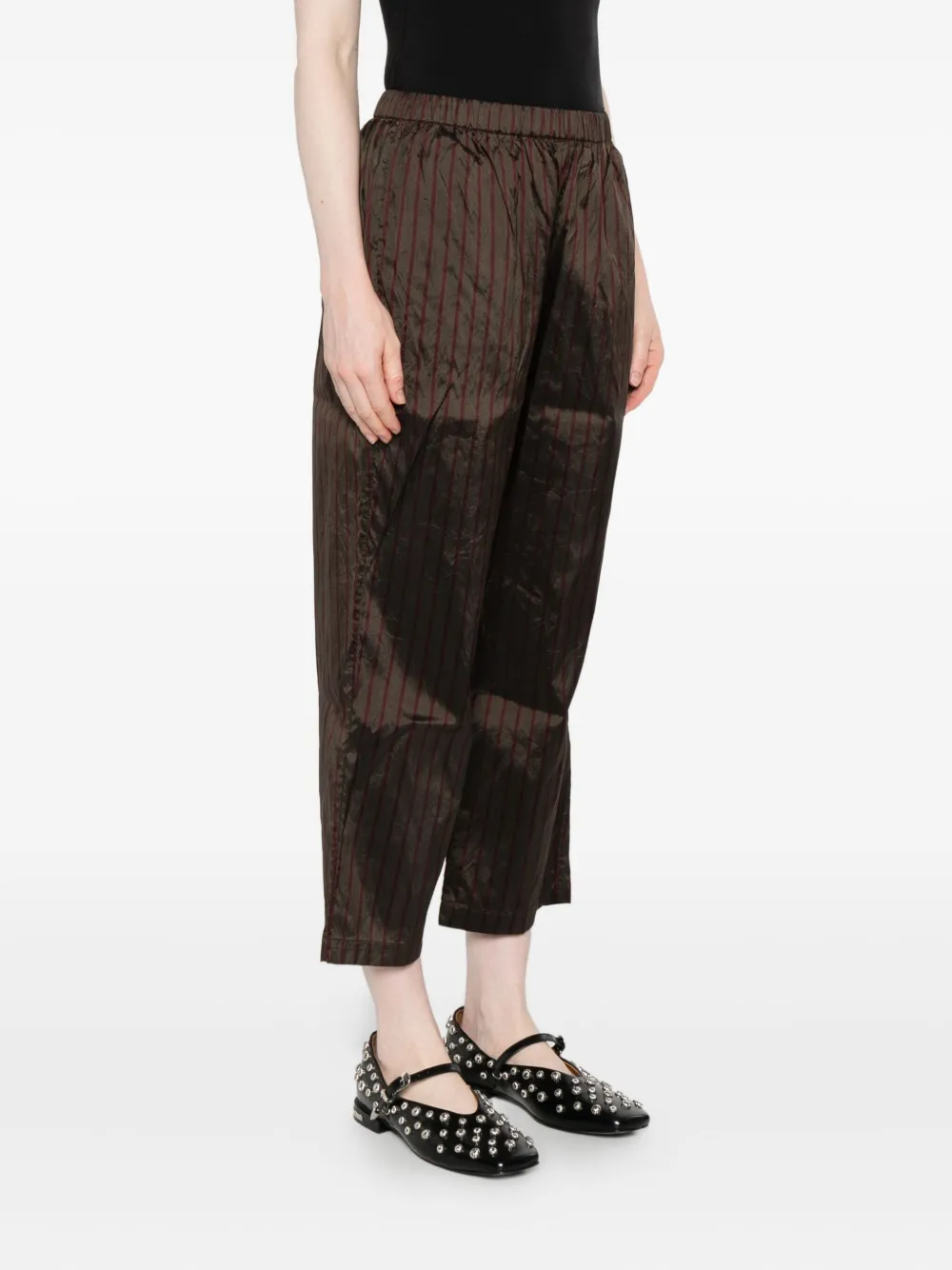 Christian Peau Striped Silk Trousers In Brown