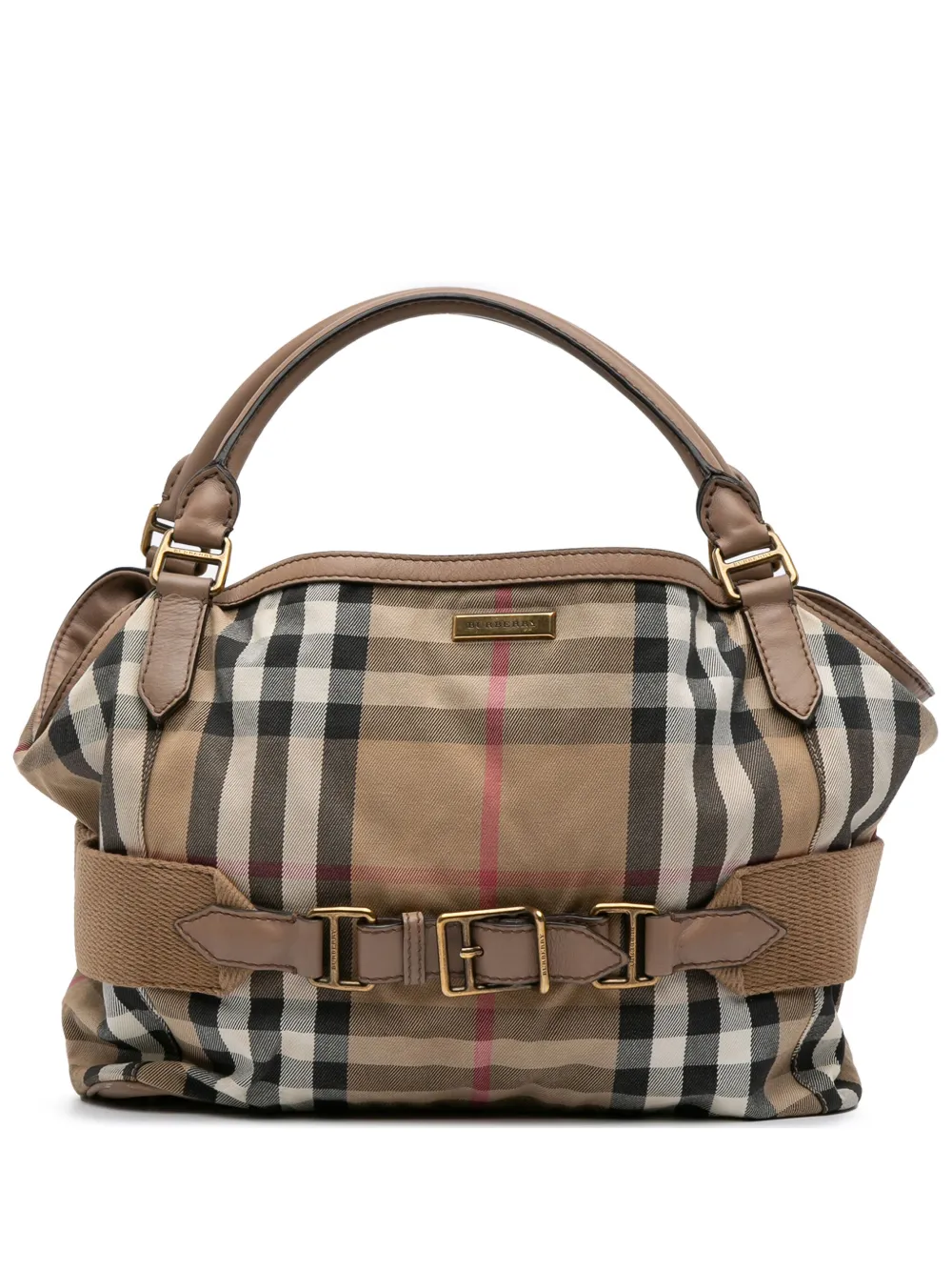 Pre-owned Burberry 2017 Large House Check Canvas Aurelia Satchel In Brown