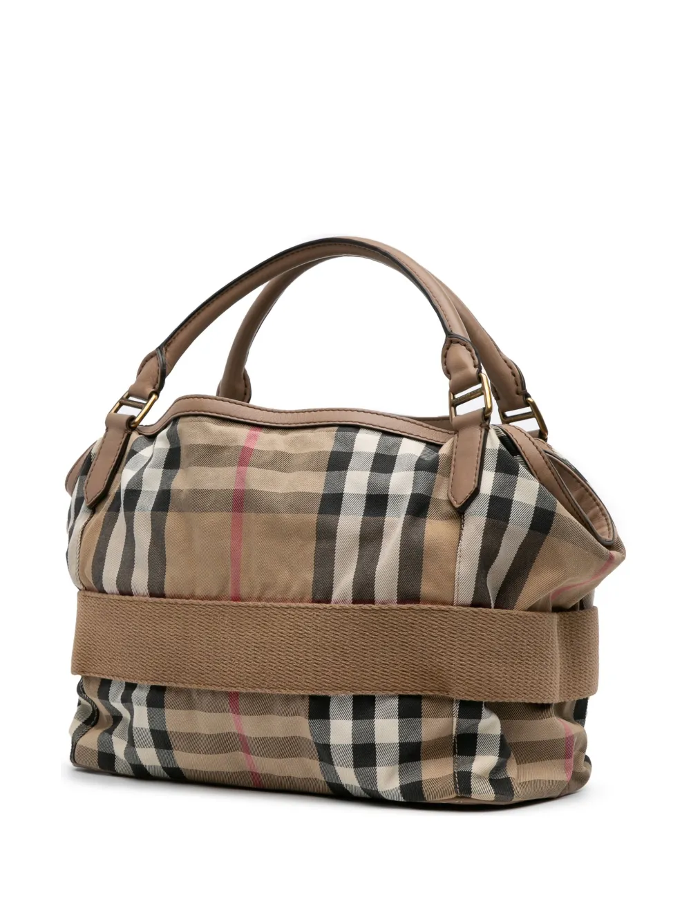 Pre-owned Burberry 2017 Large House Check Canvas Aurelia Satchel In Brown