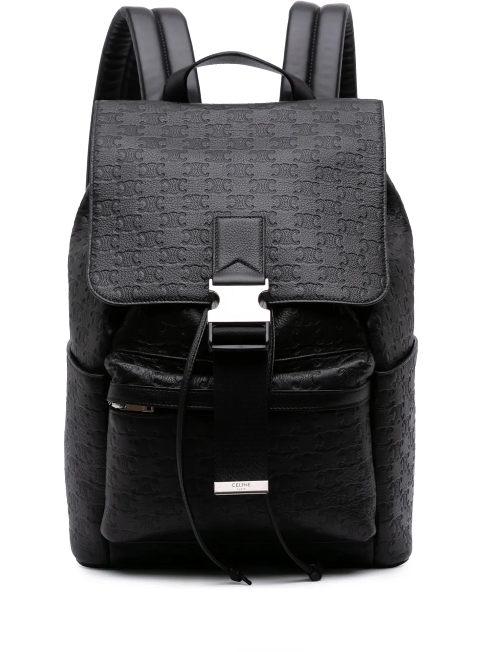 Pre-owned Celine 2024 Embossed Calfskin Triomphe Backpack In Black