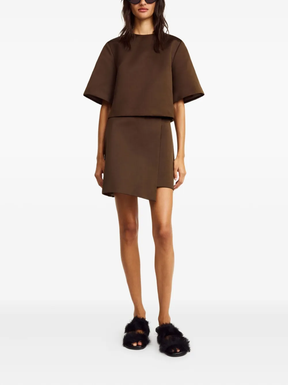 By Malene Birger Asymmetric-hem Mini Skirt In Brown