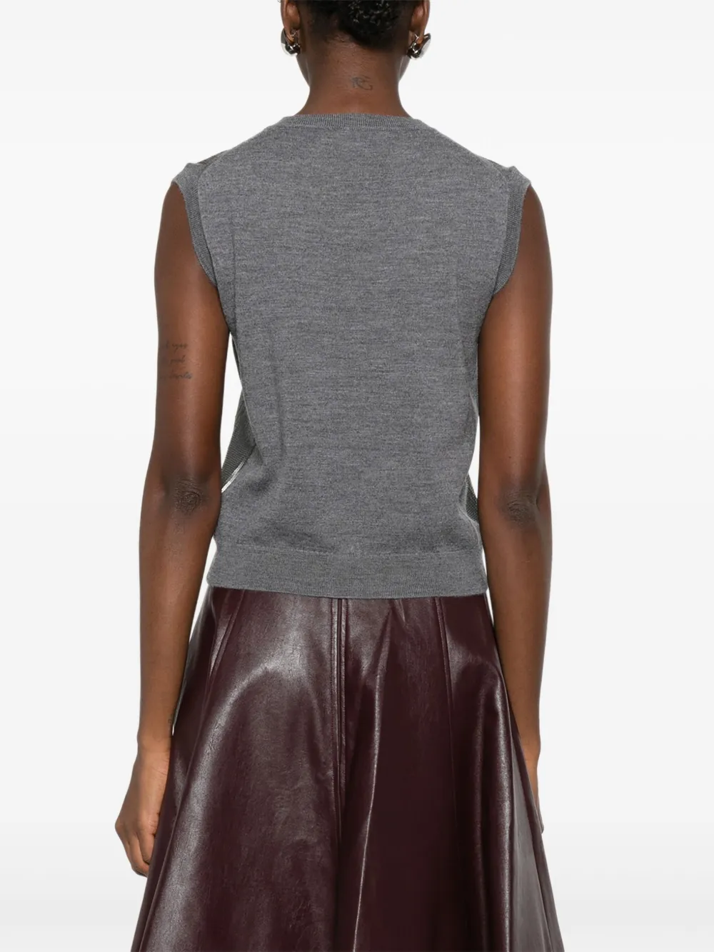 Alpha Studio Sequin-embellished V-neck Knitted Top In Gray