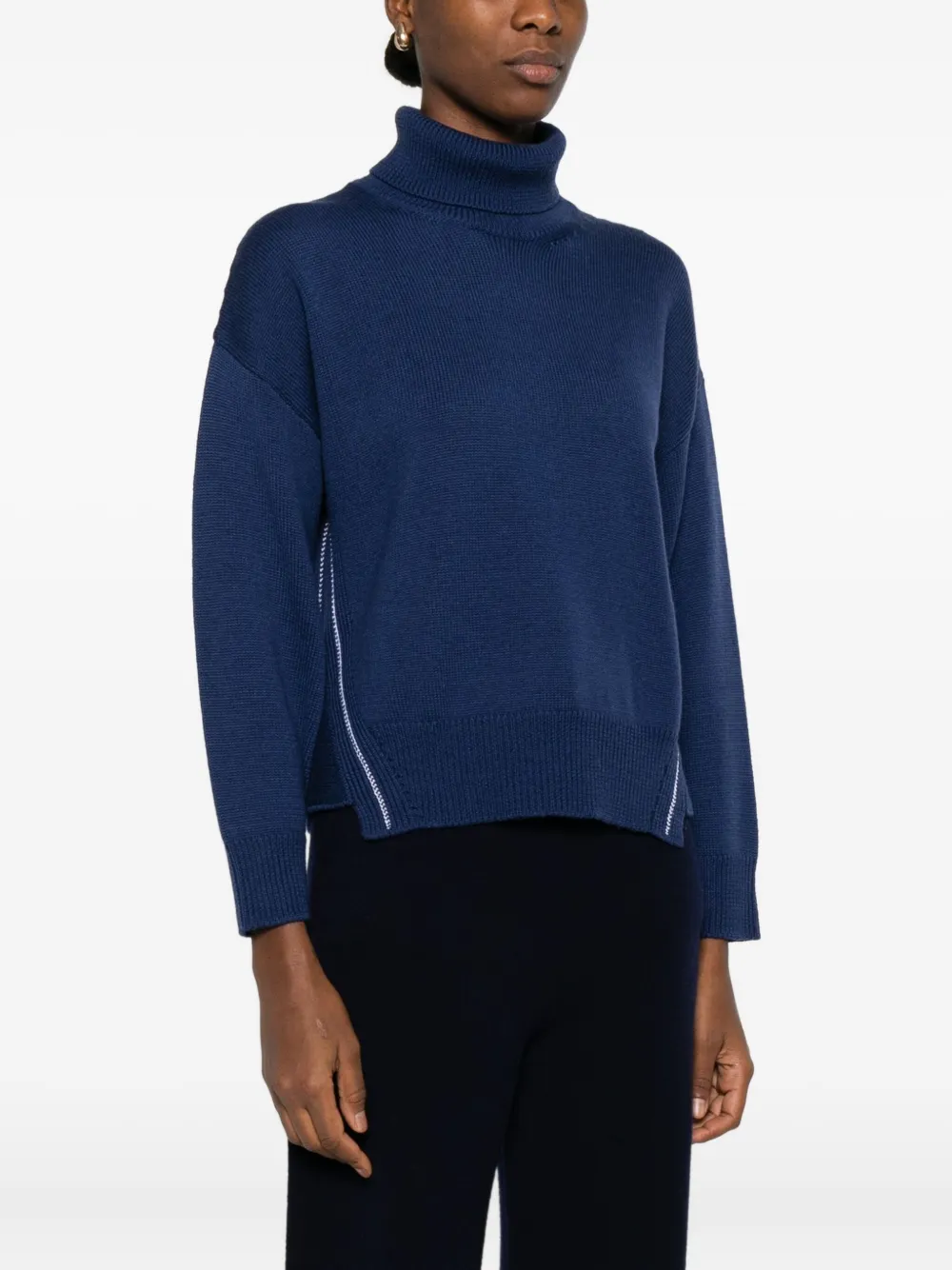 Alpha Studio Contrast-stitching Turtleneck Sweater In Blue