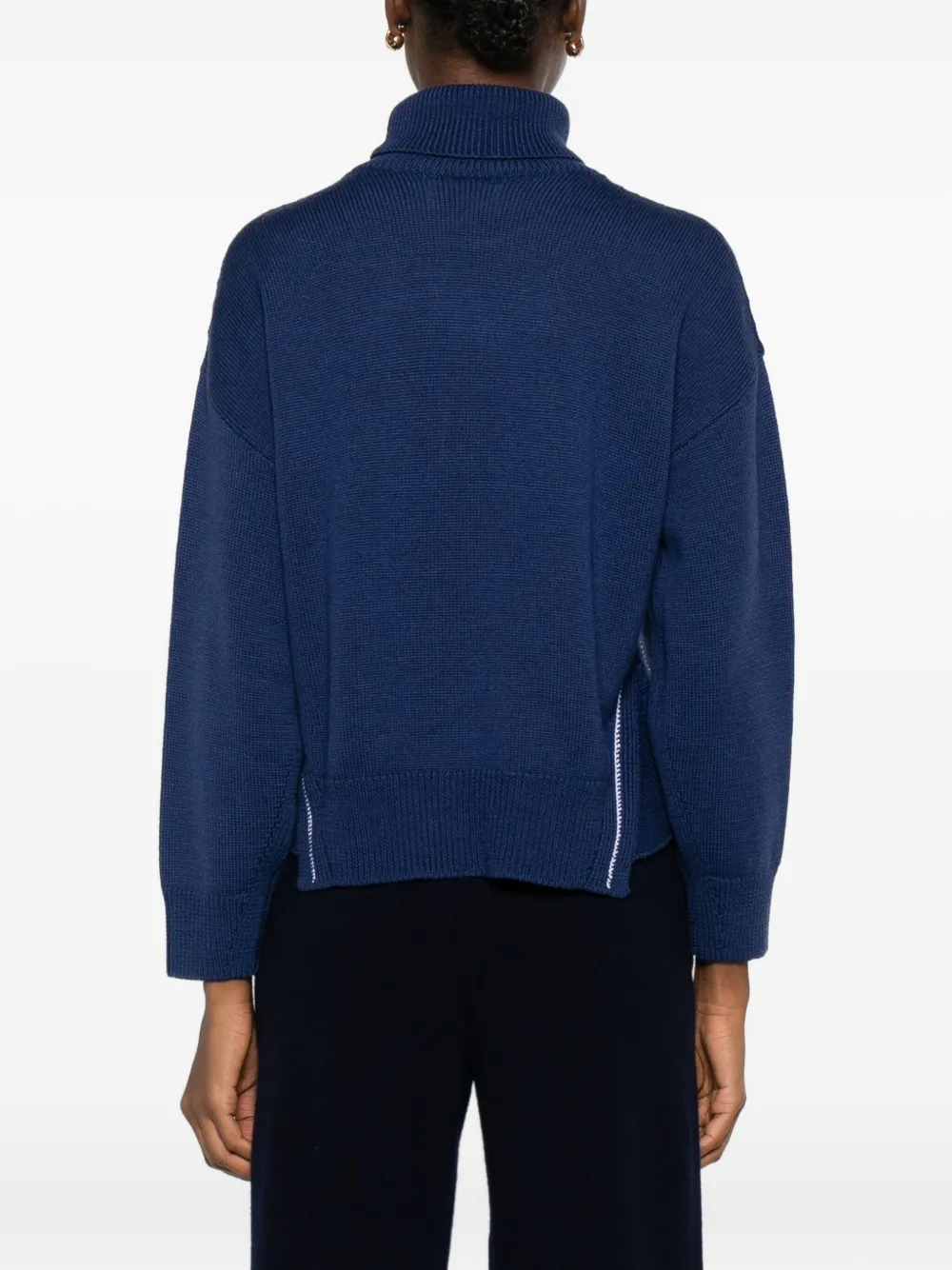 Alpha Studio Contrast-stitching Turtleneck Sweater In Blue