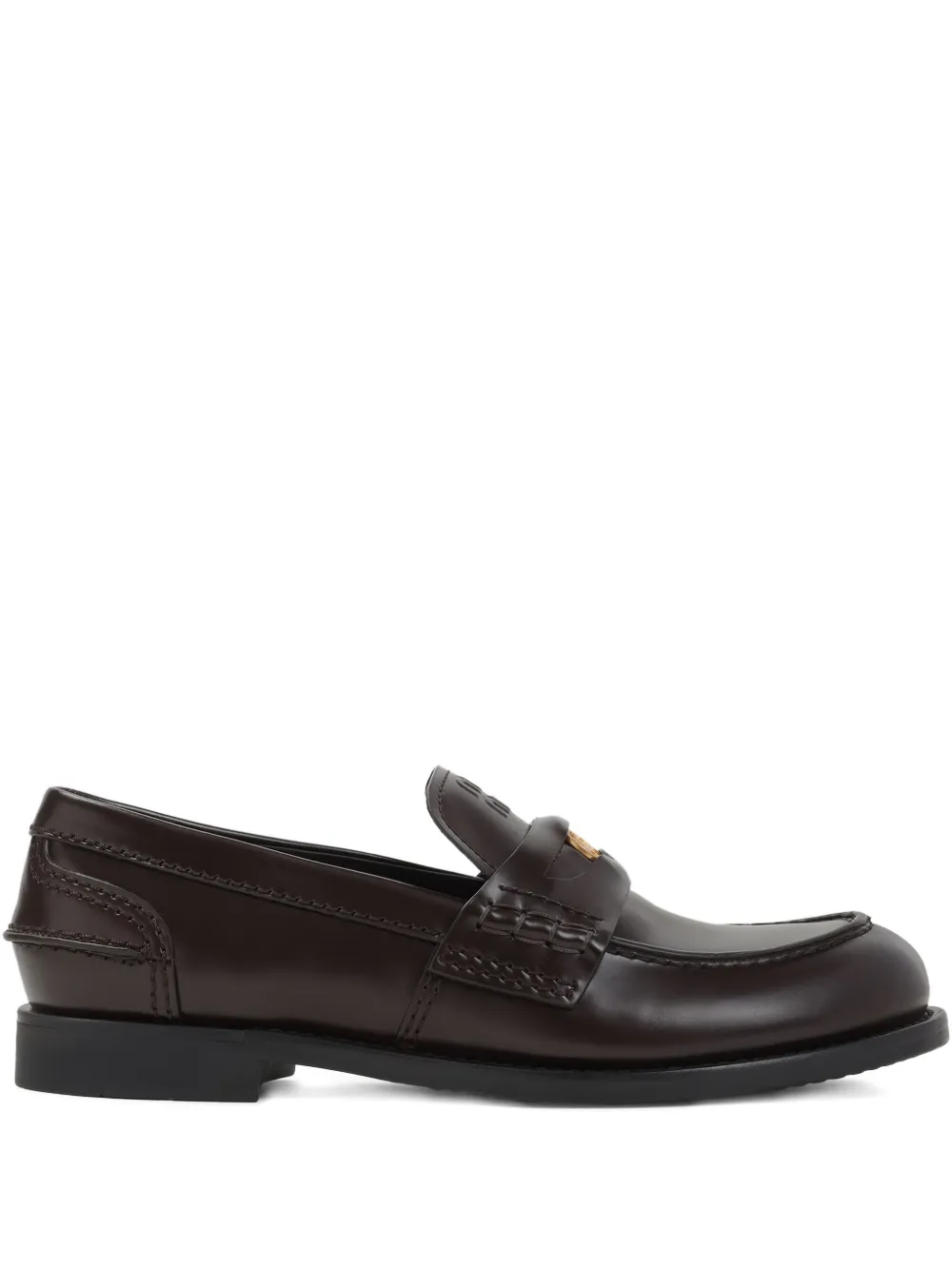 Miu Leren penny loafers Bruin