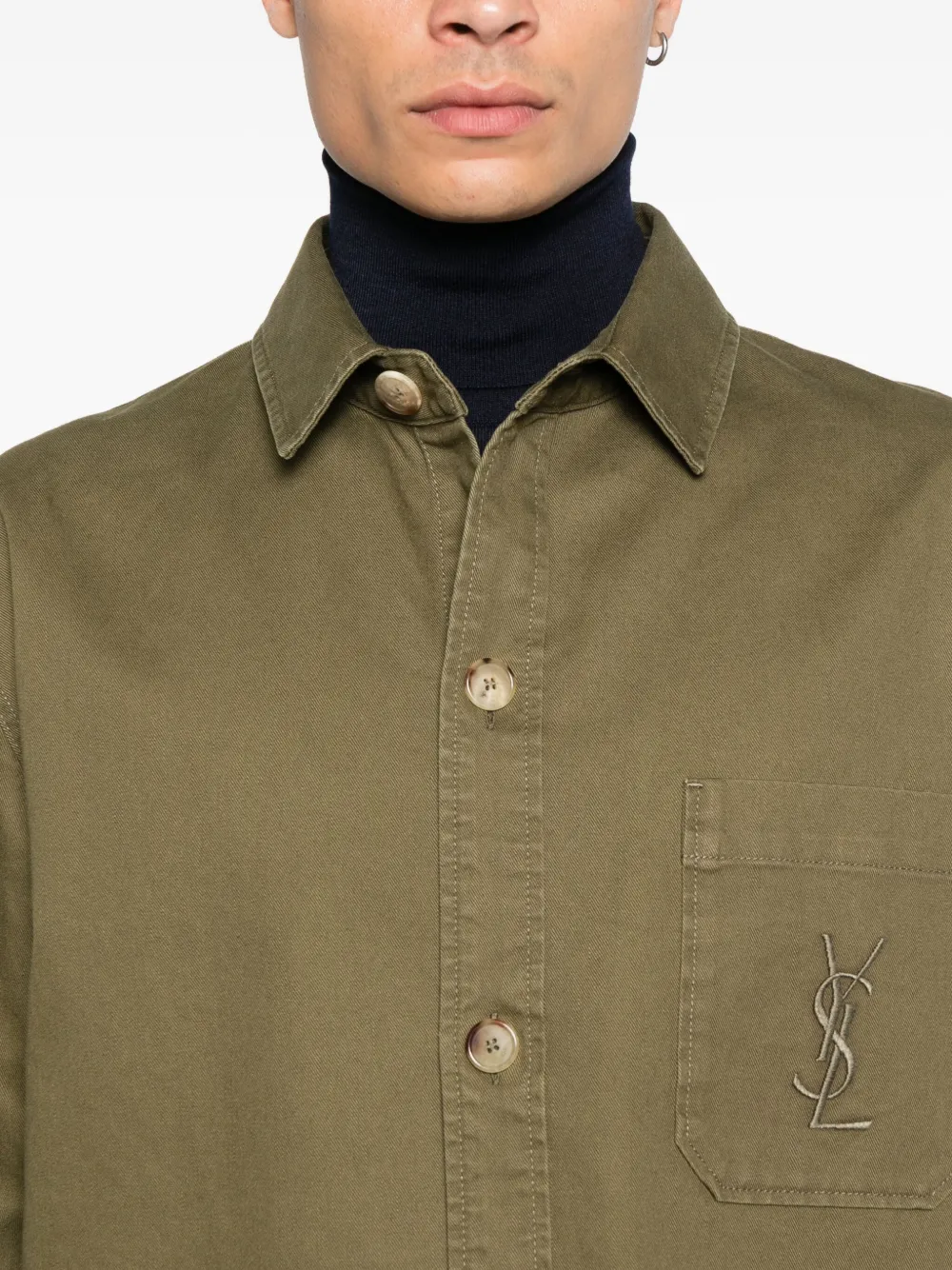 Saint Laurent Cassandre Overshirt In Cotton Linen Gabardine Clothing In Green
