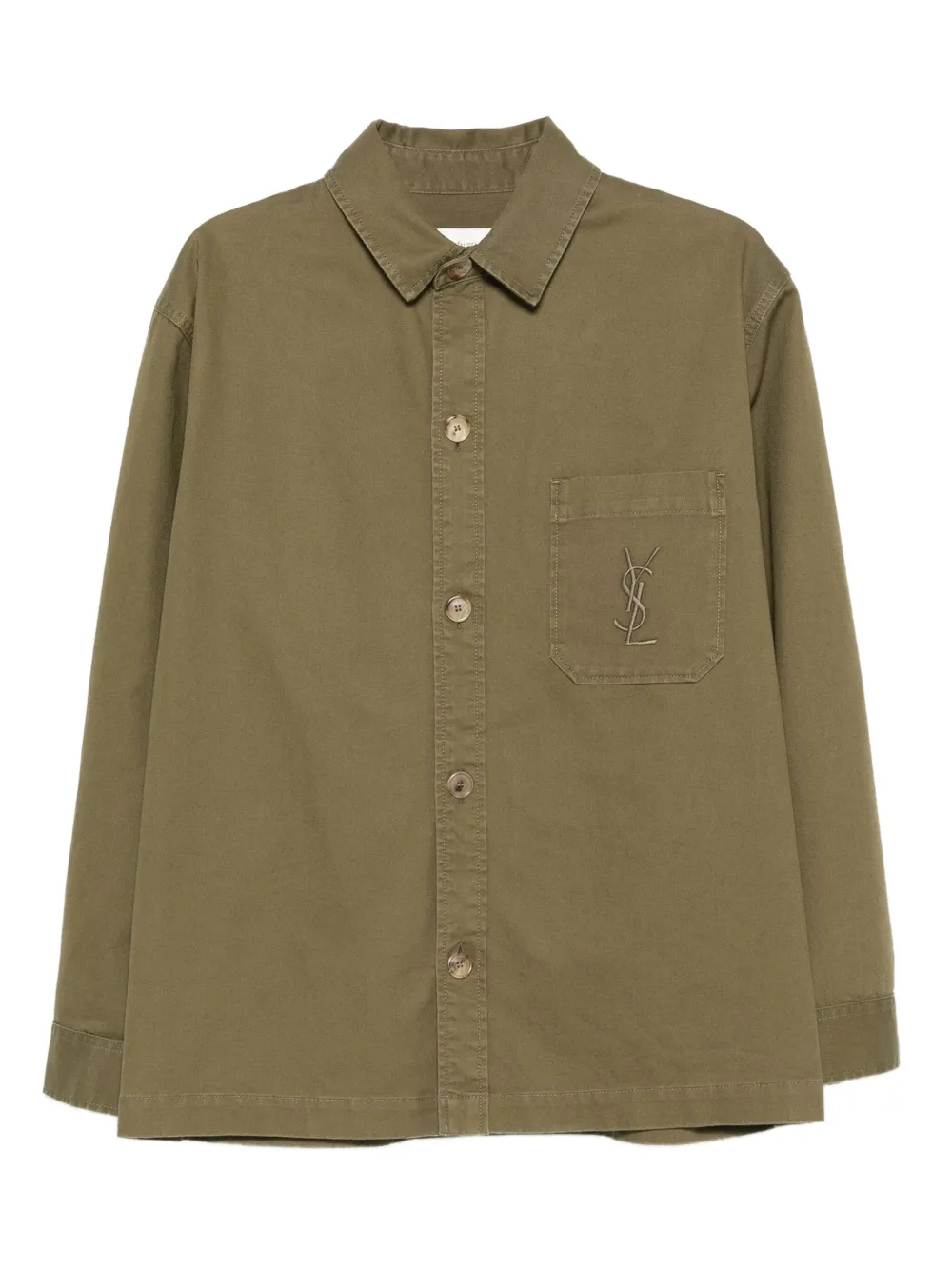 Saint Laurent Cassandre Overshirt In Cotton Linen Gabardine Clothing In Green