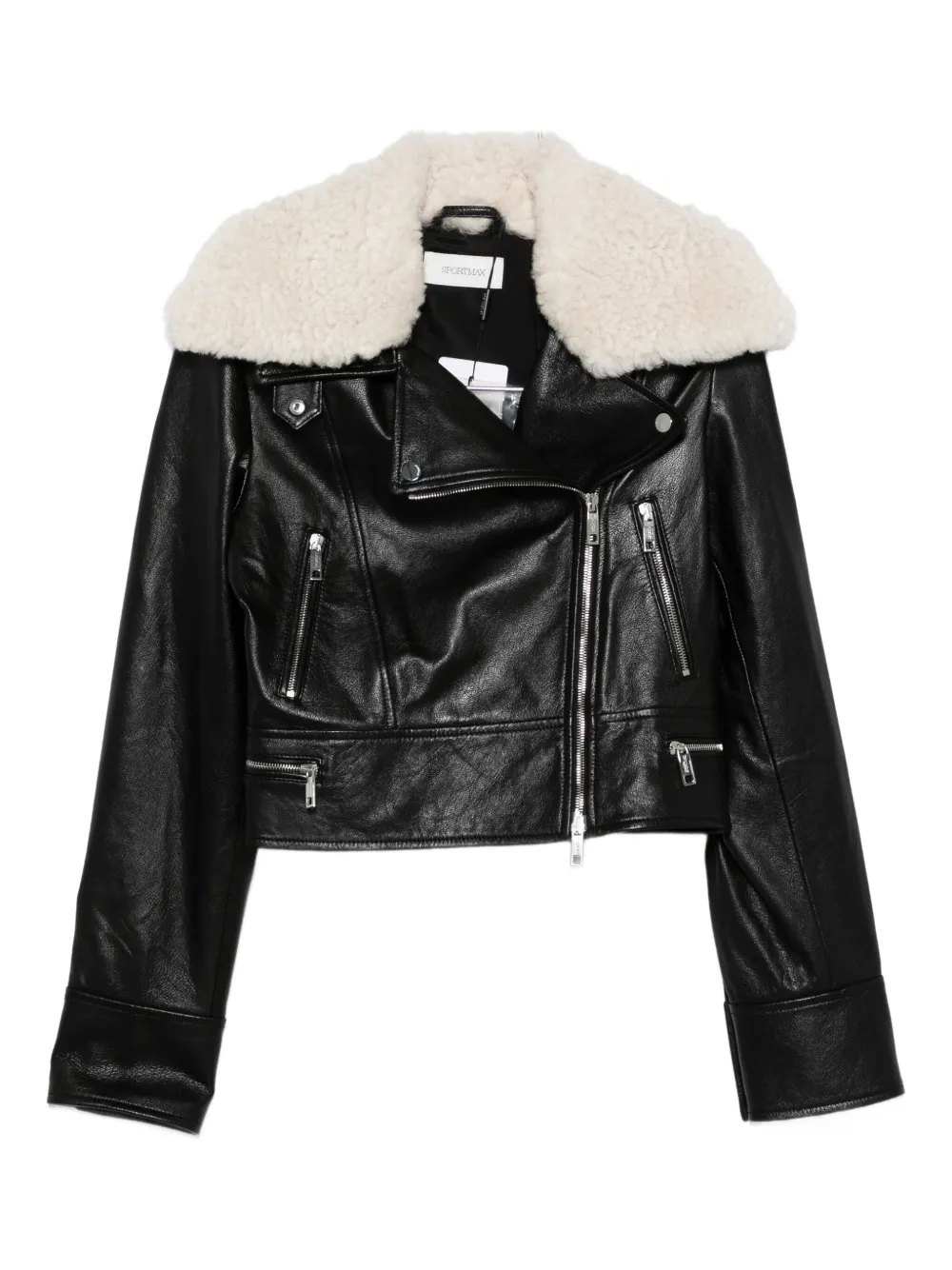 shearling-collar leather jacket