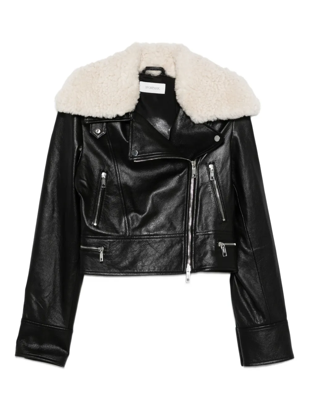 shearling-collar leather jacket