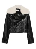 Sportmax shearling-collar leather jacket - Black