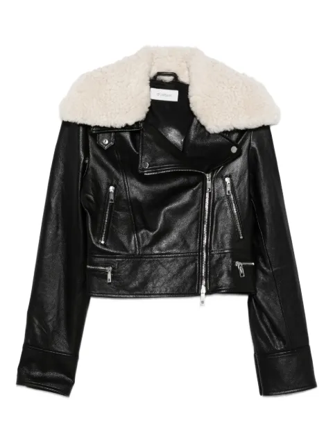 Sportmax shearling-collar leather jacket