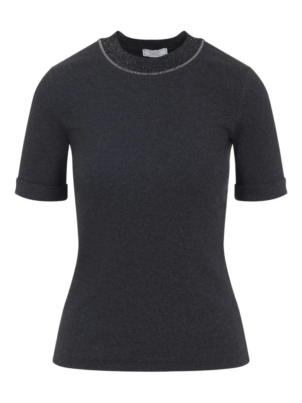 Peserico glitter-trimmed short-sleeve T-shirt Grijs